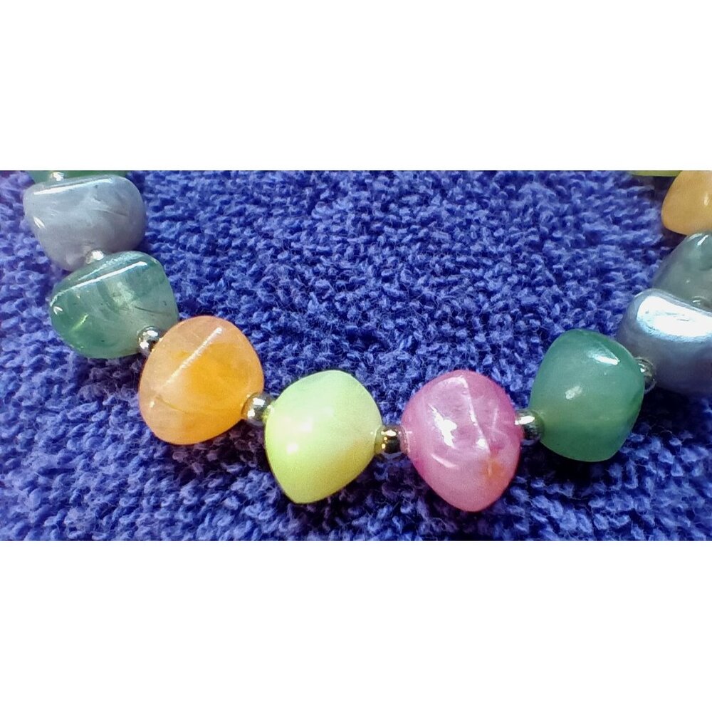 Multicolor Natural Stone Beaded Necklace With Polished Gemstones & Silver Accent - Picture 3 of 3